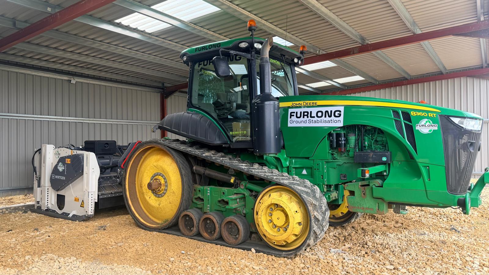 John Deere 8360RT tracked tractor with Wirtgen stabilisation mixer
